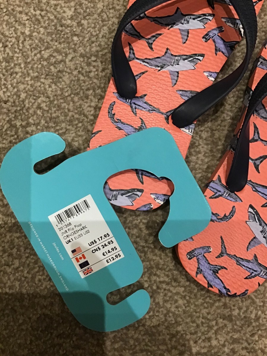 Tongs (Flip Flops) Garçon Joules - Taille 1 (33) - Orange Avec Motif Requin - Neuf Sans Boîte