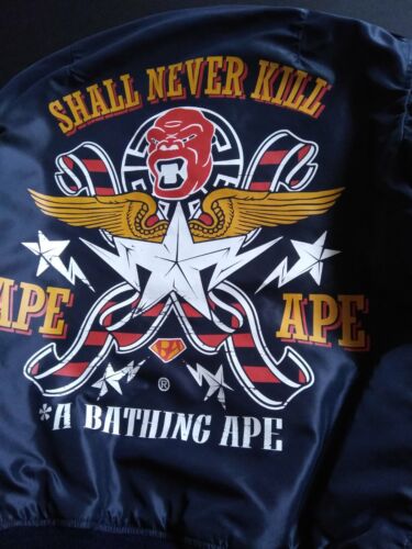 Vintage Bape REAL McCoy A Bathing Ape MA-1 Flight Bomber Jacket Bape Dark Navy M - Picture 4 of 12