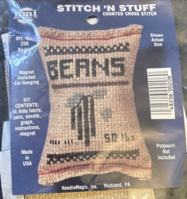 Vtg Rare nmi Stitch 'n Stuff BEANS Cross Stitch Magnet kit #206 refurbished