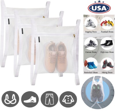 3× Sneaker Wash Dry Large Net Bag Dryer Mesh Zipper and Strap Laundry Bags USA