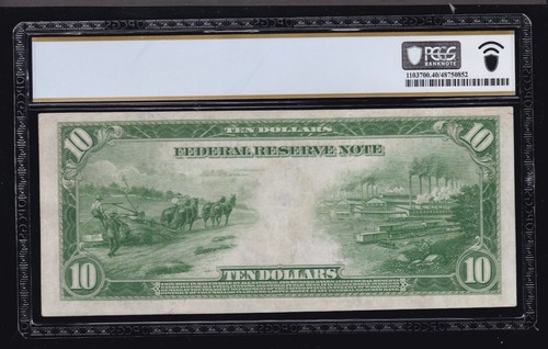 US 1914 $10 FRN New York Note FR 911c PCGS 40 XF (377) - Picture 2 of 2