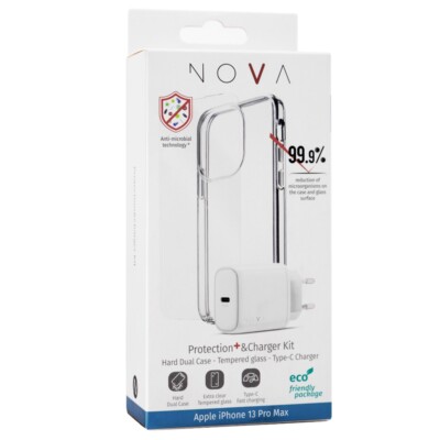 USB-C 20W Ladeadapter + Displayschutzglas + Hülle Nova Bundle iPhone 13 Pro Max