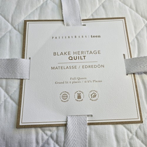 POTTERY BARN TEEN BLAKE HERITAGE QUILT FULL/QUEEN ~ WHITE - Picture 5 of 8