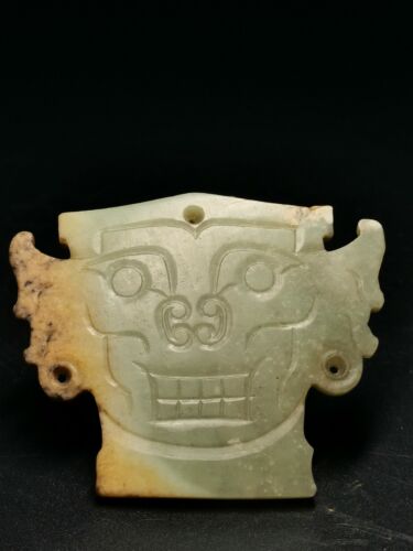Chinese Jade God face statues Shijiahe culture carving Human face jade ornaments - Picture 1 of 5