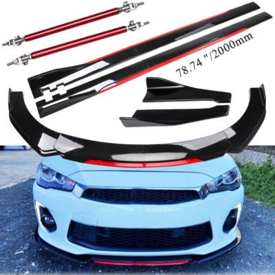 Front Bumper Lip Splitter Side Skirt /Gloss Black Red For Mitsubishi Lancer GTS