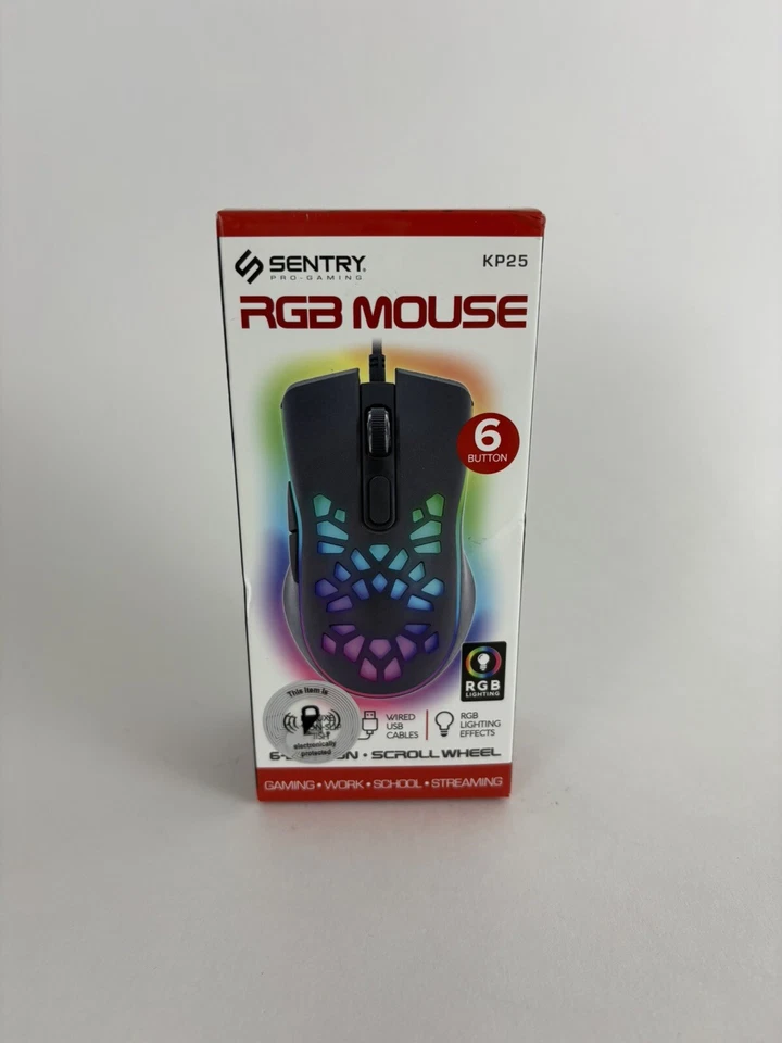 Sentry RGB Mouse KP25 Light Up 6 Button Scroll Wheel Wired New Sealed - Image 2 of 2