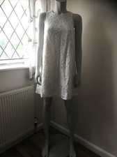 F&F White Sleeveless Large Daisy Lace A-Line Dress Size 12 Lined Good Condition