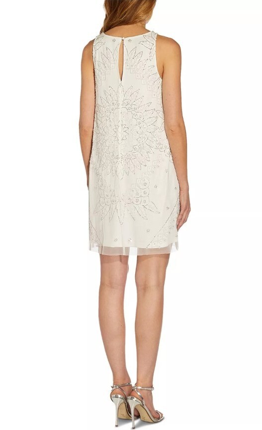 ADRIANNA PAPELL Beaded Shift Embellished V-neck Dress Ivory White Size 6 |  eBay