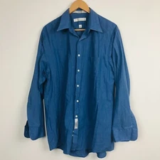 Geoffrey Beene Men's Wrinkle Free Long Sleeve Button Front Shirt Blue 17 34/35