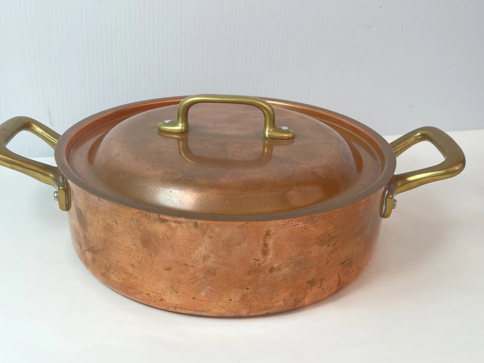 VINTAGE RUFFONI COPPER PAN POT WITH LID COOKING USED OLD MADE IN ITALY