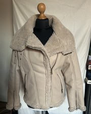 Giacca donna stile aviatore Copperose panna ecopelle e pelliccia cappotto taglia S small
