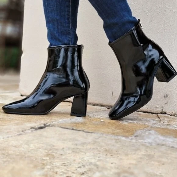 Botines para mujer PAT negros al tobillo con punta cuadrada Foto 3 de 4