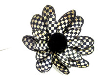 MACKENZIE CHILDS NEW BLACK & WHITE COURTLY CHECK CHEERFUL FLOWER CLIP DECORATION