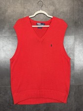 VTG Polo Ralph Lauren Mens Sweater Vest Cable Knit Preppy V Neck Logo Red Size L