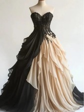 Lace Appliques Gothic Wedding Dress Black and White Sheath Ruffled Bride Gown