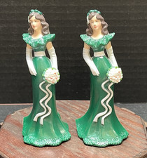 Vintage 1991 EHW Wilton Wedding Cake Bridesmaid Toppers Green Dress Bridal Party