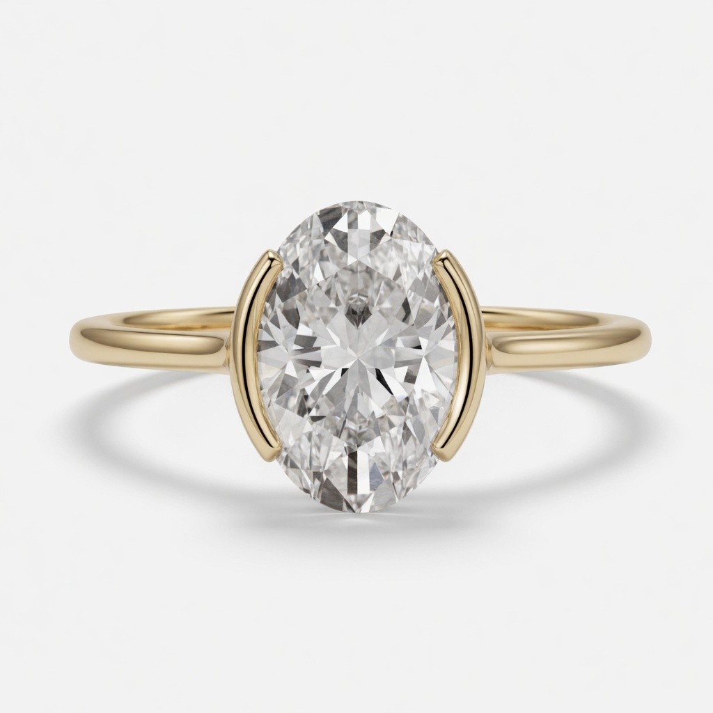 2ct Oval Lab Grown Diamond Bezel Cathedral Engagement Ring 14K Gold D-F VS