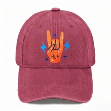 Rock On Hand Vintage Washed Baseball Cap, Classic Rock & Roll Music Lover Hat