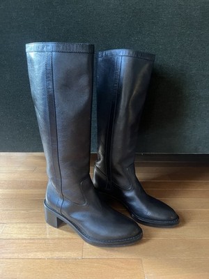 Celine Block Heel Black Knee High Riding Boots 38.5 Leather Almond Toe