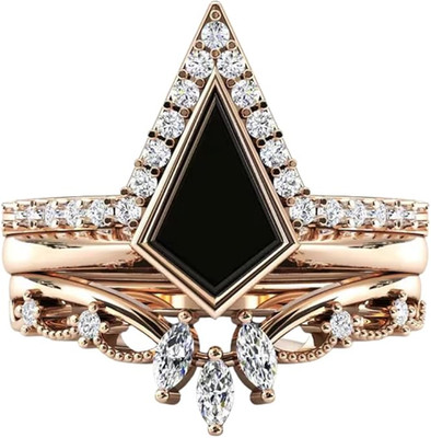 Kite Cut Black Onyx Gemstone Antique Unique Bridal Engagement Ring Set for Women