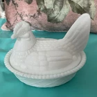 MILK Glass Hen on Nest Covered Dish WSC 5" Chicken Basket
