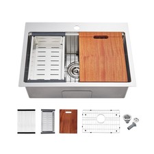23 Inch Drop in Workstation Kitchen Sink 18 Gauge Brushed