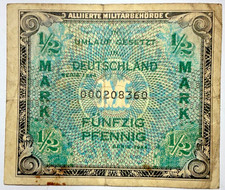 Alliierte Milit&auml;rbeh&ouml;rde 0,5 Mark 1944 Banknote Papiergeld Geldschein
