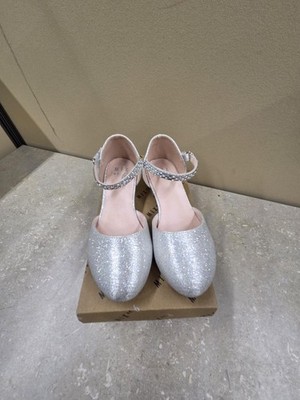 Mix No. 6 Selina Heel Shoes Youth Size 13 Silver Glitter Bow Dress Party New