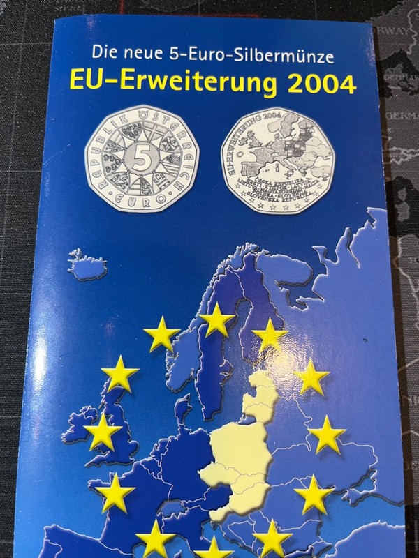 Austria 5 Euro 2004 Silver  Coin EU-Erweiterung in Sealed Folder