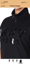 DKNY Sport Women Black 1/2 Zip Mock Neck long sleeve LogoTunic Sweatshirt Size M