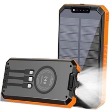 Solar Charger Power Bank 49800mAh Wireless Battery Pack PD18W QC3.0 Fast Orange