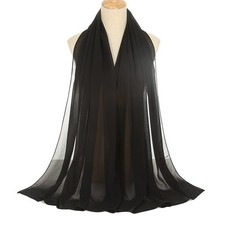 "Black Sheer Silk Scarf for Women - Chiffon Wrap for Evening Dresses  Parties"