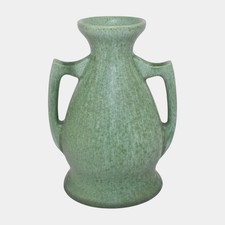 Amaco American Art And Clay Company Mottled Matte Green Handled Ceramic Vase 40