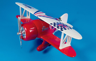 John American Pull Back Power Bi-Plane by ToySmith. Spinning Propeller.