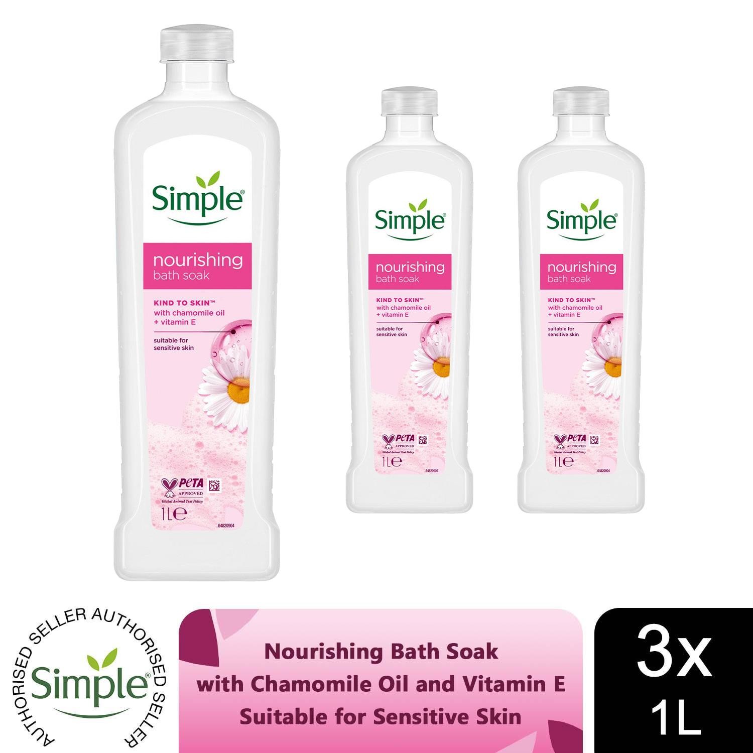 3x Simple Kind to Skin Nourishing Bath Soak w/ Chamomile Oil Sensitive Skin, 1L