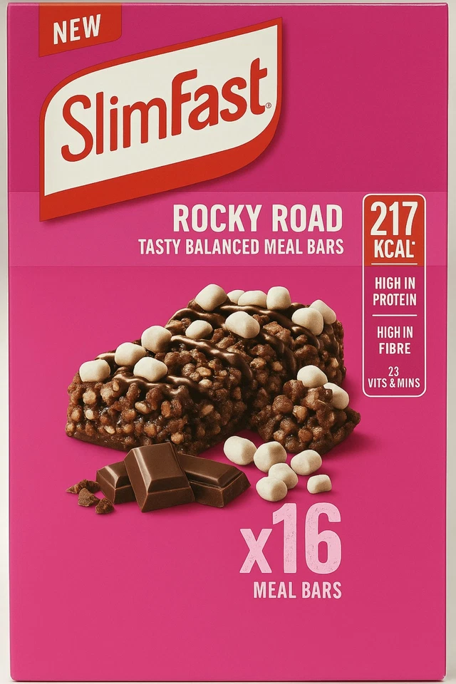 SlimFast Meal Replacement Bars Rocky Road 16x60g High Protein Weight Loss Diet - Image 2 of 4