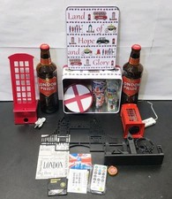 Ultimate London & England Souvenir Lot: Bottle Lamps, 1977 Crown, Shot Glasses