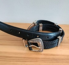 Brighton B30133 Womens S 28 Black Leather & Silver Tone Braided Belt READ