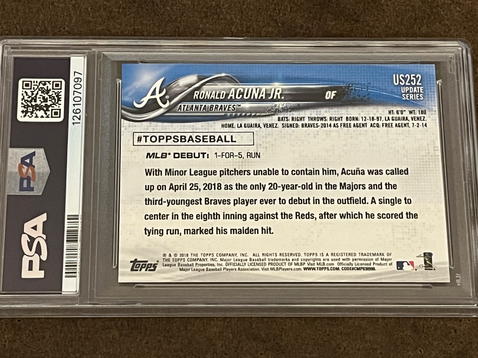 2018 Topps Update - #US 252 Ronald Acuna Jr. (RC) Braves Gem Mint GEM MT PSA 10 view 4