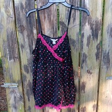 CACIQUE Black and Pink Polka Dot Baby Doll Lingerie Top 22/24