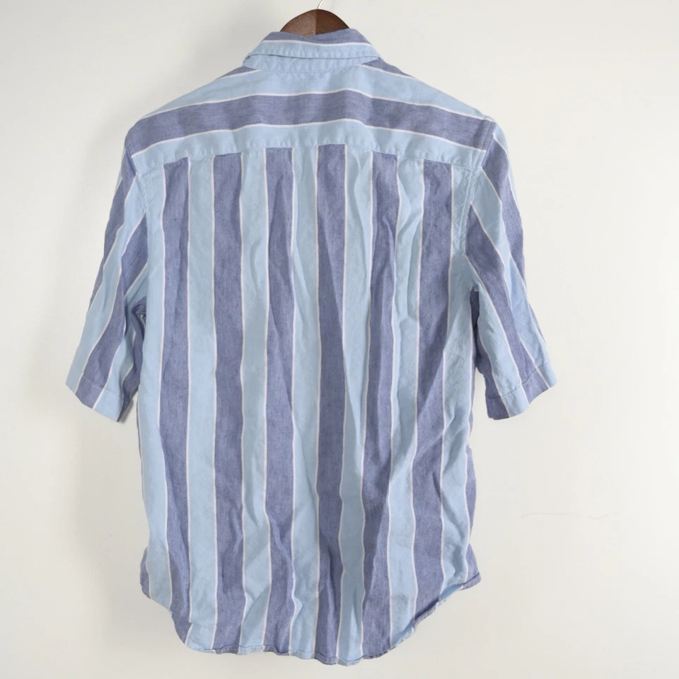 Camisa masculina Club Monaco XS ajuste padrão listrada azul manga curta com botões - Imagem 2 de 4