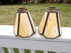 Pair Vintage Small Tiffany Style Caramel Slag Glass Lamp Shade 2-1/4" fitter