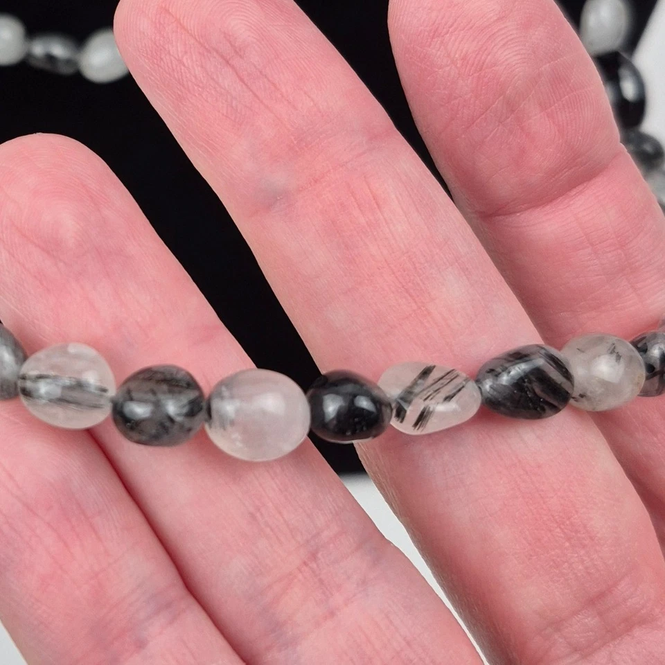 Collar Jay King DTR Cuarzo Rutilado Hombres Mujeres 58 en Negro Blanco Boho 925 Foto 4 de 4