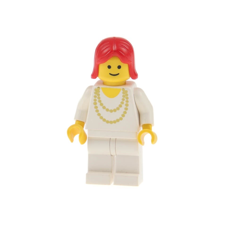 1X Lego Minifigure Classic Town Woman White Necklace Gold Red Hair 6592 NCKLC002