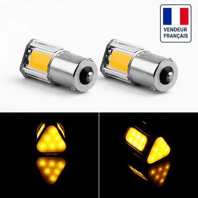 Ampoule BA15S LED 1156 P21 W COB JAUNE pour Voiture Veilleuse Avant Feux arrière - Photo 1/2