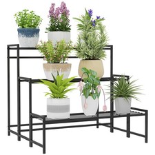 3 Tier Metal Plant Stand Ladder Shelf Garden Flower Pot Display Black Outdoor