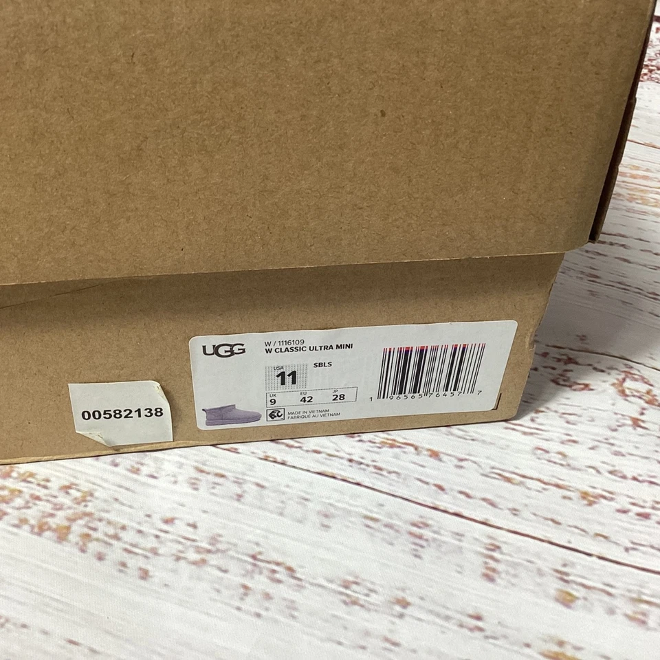 全新带盒 100% 正品 UGG 经典 Ultra Mini 女式时尚靴 薰衣草 尺码 11 — 第 4/4 张图片