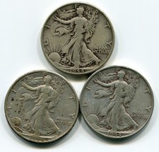 1944 P-D-S Walking Liberty Half Dollars - Lot of 3 Coins