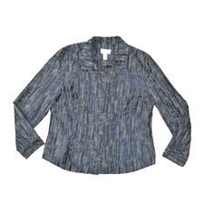 Chico's Navy Blue  White Printed Shirt Jacket Size 2 Regular Button Front