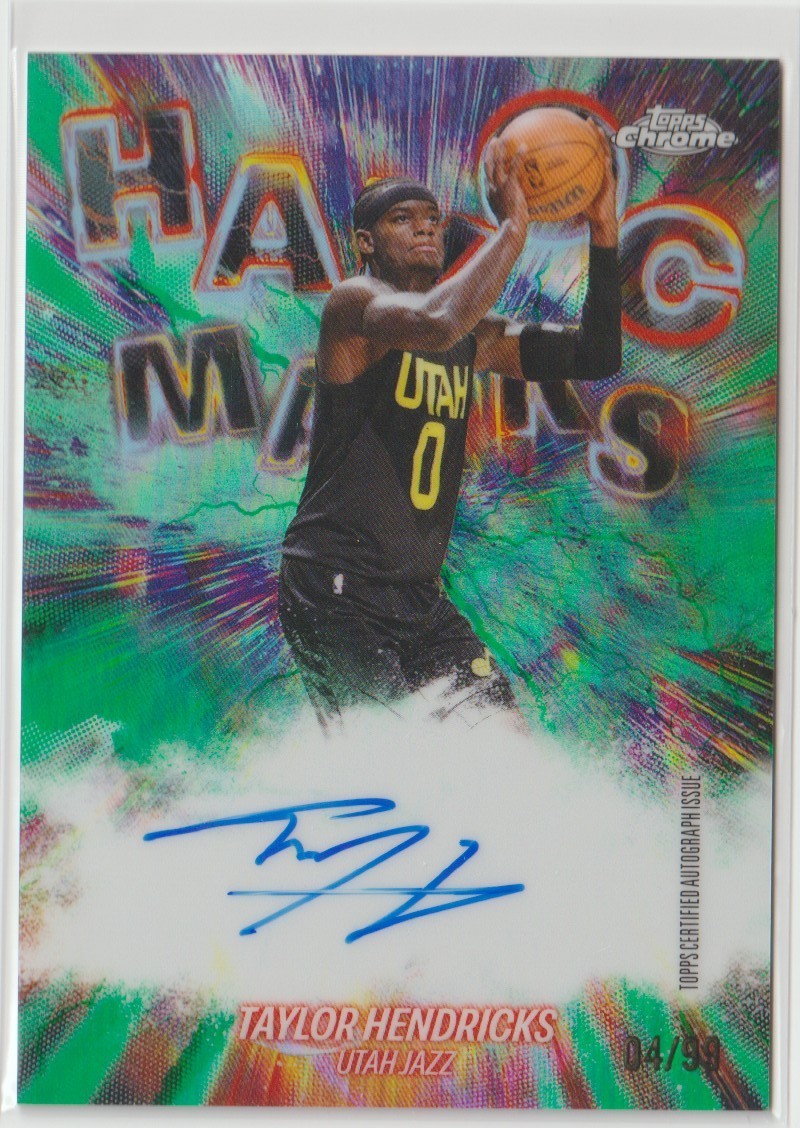 TAYLOR HENDRICKS 2025-26 TOPPS CHROME UPDATE HAVOC MARKS GREEN AUTO /99 Jazz